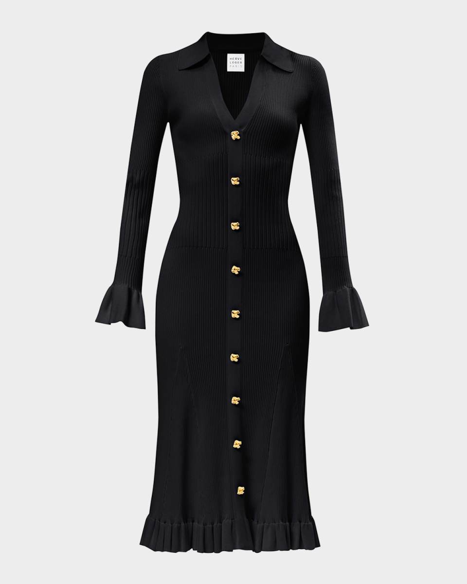 The Hallie Ribbed Button-Down Midi Dress